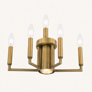 Detail | the five upward candelabra lights and the center downlight