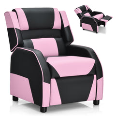 Kids Gaming Recliner, Pink Faux Leather with Solid Wood Frame