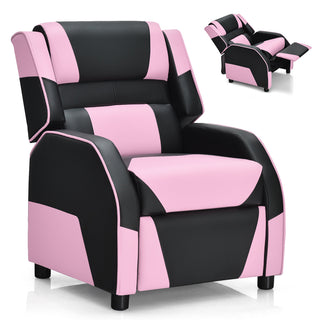 Kids Gaming Recliner, Pink Faux Leather with Solid Wood Frame