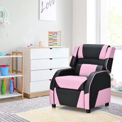 Kids Gaming Recliner, Pink Faux Leather with Solid Wood Frame