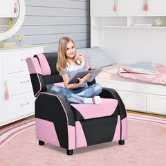 Kids Gaming Recliner, Pink Faux Leather with Solid Wood Frame