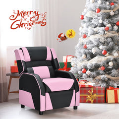 Kids Gaming Recliner, Pink Faux Leather with Solid Wood Frame