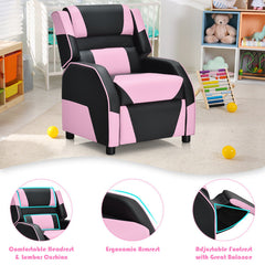 Kids Gaming Recliner, Pink Faux Leather with Solid Wood Frame
