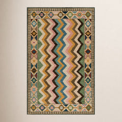 Kilim Area Rug, 8 x 11 ft with Brown, Blue and Green Wool