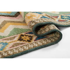 Kilim Area Rug, 8 x 11 ft with Brown, Blue and Green Wool