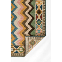 Kilim Area Rug, 8 x 11 ft with Brown, Blue and Green Wool