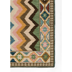 Kilim Area Rug, 8 x 11 ft with Brown, Blue and Green Wool