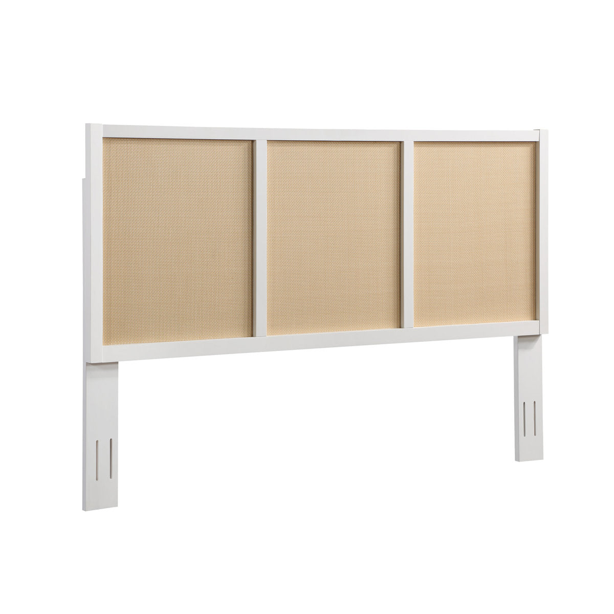 King Headboard with Cane Panels in White Painted Solid Wood