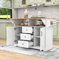 Kitchen Cart with Drop Leaf and Butcher Block Top in White