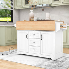 Kitchen Cart with Drop Leaf and Butcher Block Top in White