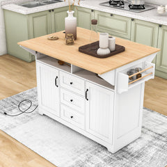 Kitchen Cart with Drop Leaf and Butcher Block Top in White