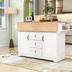 Kitchen Cart with Drop Leaf and Butcher Block Top in White