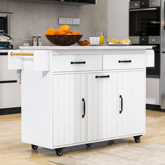 Kitchen Cart with Drop Leaf and Two Drawers in Cream White