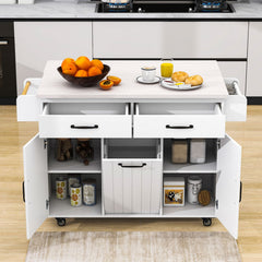 Kitchen Cart with Drop Leaf and Two Drawers in Cream White