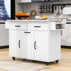 Kitchen Cart with Drop Leaf and Two Drawers in Cream White