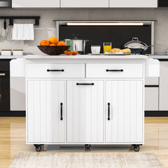 Kitchen Cart with Drop Leaf and Two Drawers in Cream White