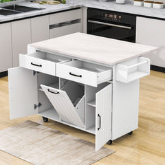 Kitchen Cart with Drop Leaf and Two Drawers in Cream White