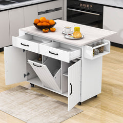 Kitchen Cart with Drop Leaf and Two Drawers in Cream White