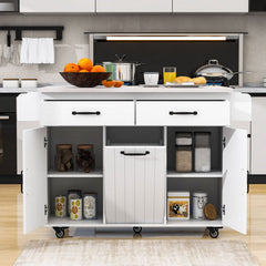 Kitchen Cart with Drop Leaf and Two Drawers in Cream White