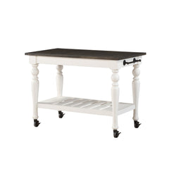 Kitchen Cart with Locking Casters, Acacia Wood, Ivory Base