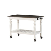 Kitchen Cart with Locking Casters, Acacia Wood, Ivory Base
