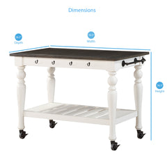Kitchen Cart with Locking Casters, Acacia Wood, Ivory Base