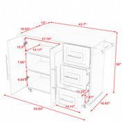 Kitchen Cart with Solid Wood Top and 3 Drawers in White and Brown