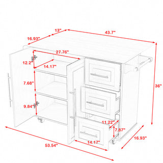 Kitchen Cart with Solid Wood Top and 3 Drawers in White and Brown