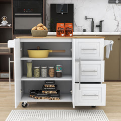Kitchen Cart with Solid Wood Top and 3 Drawers in White and Brown