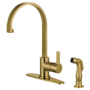 Kitchen Faucet, Continental, Single Handle with Side Sprayer in Brushed Brass