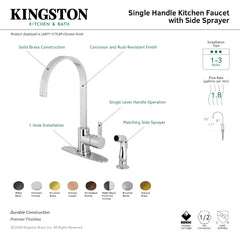 Kitchen Faucet, Continental, Single Handle with Side Sprayer in Brushed Brass