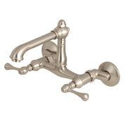 Kitchen Faucet, English Country, Two-Handle Wall Mount in Brushed Nickel