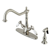 Kitchen Faucet, Heirloom, Two-Handle with Brass Sprayer in Brushed Nickel