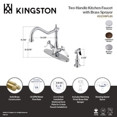 Kitchen Faucet, Heirloom, Two-Handle with Brass Sprayer in Brushed Nickel