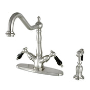 Kitchen Faucet, Heirloom, Two-Handle with Brass Sprayer in Brushed Nickel