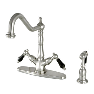 Kitchen Faucet, Heirloom, Two-Handle with Brass Sprayer in Brushed Nickel