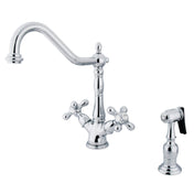 Kitchen Faucet, Heirloom, Two-Handle with Brass Sprayer in Polished Chrome