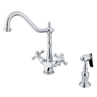 Kitchen Faucet, Heirloom, Two-Handle with Brass Sprayer in Polished Chrome