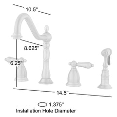 Kitchen Faucet, Helena, Widespread with Side Spray in Brushed Nickel