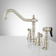 Kitchen Faucet, Helena, Widespread with Side Spray in Brushed Nickel