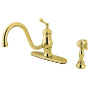 Kitchen Faucet, Heritage, Single Handle with Brass Sprayer in Polished Brass