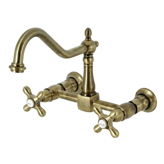 Kitchen Faucet, Heritage, Two-Handle Wall Mount in Antique Brass