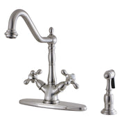 Kitchen Faucet, Heritage, Two-Handle with Brass Sprayer in Brushed Nickel