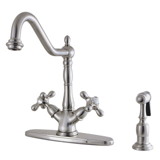 Kitchen Faucet, Heritage, Two-Handle with Brass Sprayer in Brushed Nickel