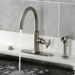 Kitchen Faucet, Webb, Single-Handle with Brass Side Sprayer in Brushed Nickel