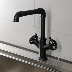 Kitchen Faucet, Wendell, Two-Handle with Knurled Handles in Matte Black
