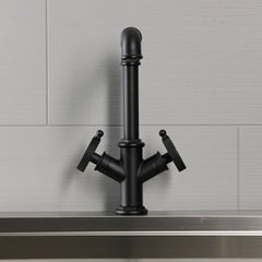 Kitchen Faucet, Wendell, Two-Handle with Knurled Handles in Matte Black