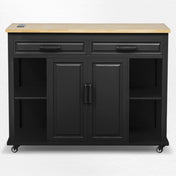 Kitchen Island, 47 Inch Extendable Table, Natural Wood Top, Black Base