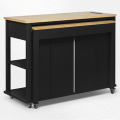 Kitchen Island, 47 Inch Extendable Table, Natural Wood Top, Black Base
