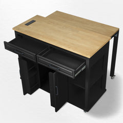 Kitchen Island, 47 Inch Extendable Table, Natural Wood Top, Black Base